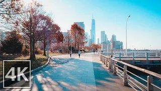 [4K] Hudson River Autumn Morning Walk, NY, Binaural Audio