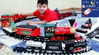 Johny Unboxes Giant Christmas Steam Train Toy and Steam Engine Toy Train Crash For His Birthday