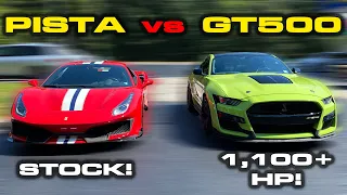 1,100+ HP GT500 gets PISTA OFF * Stock Ferrari 488 Pista vs Stangmode's Ford Mustang Shelby GT500