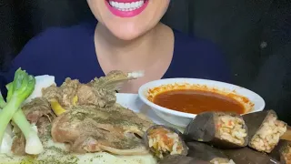 Mukbang eating mashed potatoes | lamb | eggplant اكل لحم وبطاطا مهروسه | محشي باذنجان