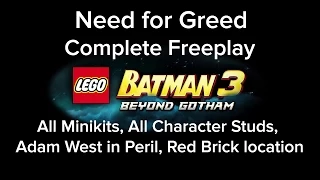 LEGO Batman 3 Need for Greed Freeplay All Mini Kit Red Brick Characters Adam West Locations