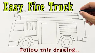How to Draw a Fire Truck Drawing |  Step by Step Fire Engine Easy Outline Tutorial