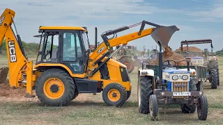 JCB 3DX Backhoe Loader Pond Mud Loading in Tractor for Farming Land | jcb and tractor