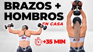 Rutina Definir BICEPS, TRICEPS y HOMBROS con TRISERIES en CASA (35 Min) | Rutina en Tiempo Real