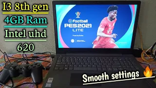 Pes 2021 Game tested on low end PC|i3 4GB Ram & Intel uhd 620|Smooth Gameplay settings 😍|