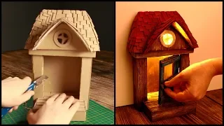 ❣DIY Rustic Fairy Door Lamp Using Cardboard Boxes❣