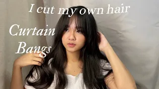 CURTAIN BANGS ตัดผมหน้าม้าเกาหลี ง่ายมาก ทำตามได้ชัวร์ | How I easily cut my hair 💇🏻‍♀️