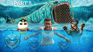 Surviving Biggest Tsunami With Bloop Biggest Fish in GTA 5! Bloop the Sea Monster Franklin SHINCHAN