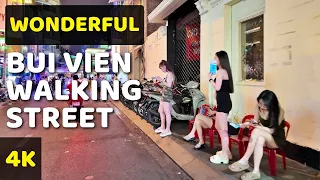 [🇻🇳 4k walk] Nightlife ho chi minh city at bui vien walking street vietnam | MKhang