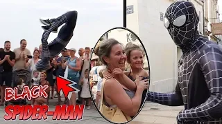 PRANK | JE ME DÉGUISE EN BLACK SPIDER-MAN [CRAZY FLIPS IN PUBLIC]