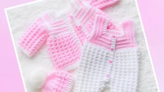 Crochet baby set: Cardigan, Overalls, Hat and Booties for 3-6M + more sizes CRYSTAL WAVES PATTERN