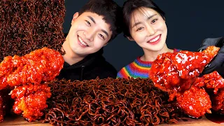 MUKBANG ASMRㅣThe Spiciest! Ghost Pepper Noodles + Fire Sauce Chicken Eat🔥Korean Hoony Eating Sound