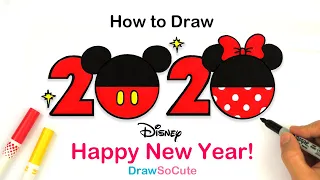 How to Draw 2020 Happy New Year | Disney