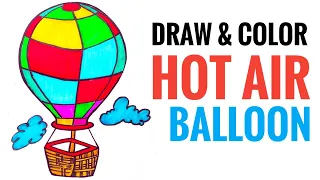 How To Draw Hot Air Balloon Step by Step for Beginners | Easy Hot Air Balloon Drawing for Kids (HoT)