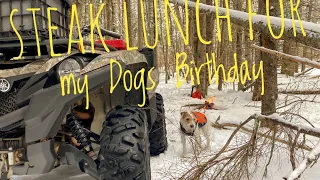 Amazing Snowy ATV Trail Ride - Campfire Steak for my Dog's Birthday !