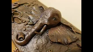 Декор шкатулки. Слон из пасты для моделирования. DIY.  Elephant paste for modeling.