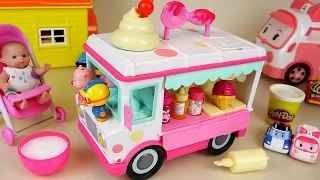 Baby Doll and ice cream car toys making ice cream play doh