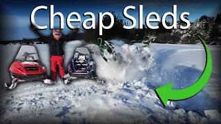 Ditch Banging Cheap Old Snowmobiles in Fresh Snow Powder