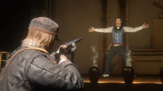 This is what happens if Arthur shoots the Magician with an Elephant Rifle