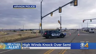 Winds Topping 60 MPH Blow Over Semi Truck On Highway 93