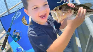 🎣 FISHING with CALEB!! Catching my FIRST FISH with MOM and DAD! BUG HUNT on CATerPILLAR BRIDGE!