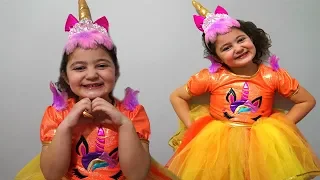 Öykü and Masal pretend play Unicorn Dress Up & Kids Make Up Toys