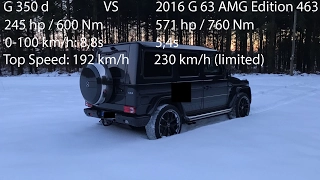 2016 Mercedes G 350d vs 2016 Mercedes G 63 AMG Edition 463 0-230 km/h