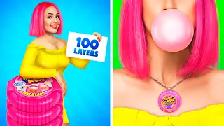 100 LAYERS Of Bubble Gum VS Chocolate Challenge | Hubba Bubba Blowing Battle by RATATA POWER