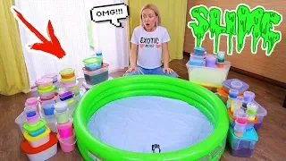 СМЕШАЛА ВСЕ СЛАЙМЫ В БАССЕЙНЕ  😱ГИГАНТСКИЙ ЛИЗУН без клея ЧЕЛЛЕНДЖ SLIME POOL CHALLENGE коллекция