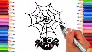 How to Draw a Spooky Spider | Halloween Coloring Pages for Kids | Learn to Draw