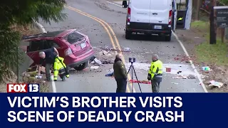 Man killed in crash, victim's brother visits the scene | FOX 13 Seattle