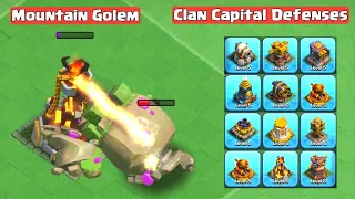 Max Mountain Golem vs All Defenses in Clan Capital | Clash of Clans