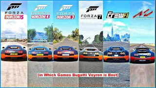 Bugatti Veyron Comparison in Forza Horizon 5, Forza Horizon 4, FH3, FM7, The Crew 2, Assetto Corsa