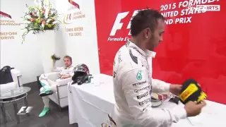 Angry Nico Rosberg Throws Cap At Lewis Hamilton US GP 2015