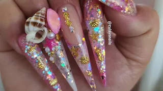 ENCAPSULATED PINK MERMAID 🧜‍♀️  NAILS | SCALES , FLAKES ETC