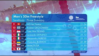 16th FINA World Swimming Championships (25m) 2022 Men's 50m Freestyle Semi Final 2 Ian Yentou Ho 何甄陶