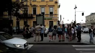 Street musicians playing Viktor Tsoi "Gruppa Krovi" at Nevsky Prospect