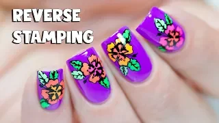 HOW TO: REVERSE STAMPING NAIL ART TUTORIAL - Neon Hibiscus Flowers