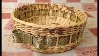Tutorial with Nina Woven basket with ribbon from newspaper ENGLISH SUBTITLES.