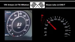 VW Arteon 2.0 TSI 4Motion VS. Nissan Juke 1.6 DIG-T - Acceleration 0-100km/h