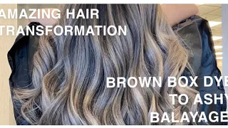 AMAZING HAIR TRANSFORMATION! - Brown Box Dye to Ashy Blonde Balayage