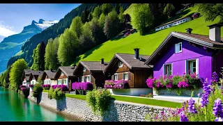 🇨🇭 🌸INTERLAKEN in spring, Switzerland, Relaxing walking tour, 4K HDR