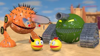 Pacman vs Tank Robot and Two-Legged Chainsaw Robot Monsters