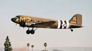 Flight in Douglas C-53 (DC-3) Taxi, Takeoff & Land in CAF "D-Day Doll" Riverside Airport 2008
