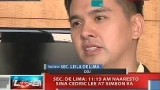 Panayam kay Sec. Leila De Lima kaugnay sa pag aresto kay Cedric Lee at Simeon Raz