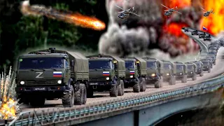 1 時間前！450 トンのロシア弾薬補給車列がウクライナ軍に橋の上で破壊される