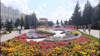 Walking tour Omsk, Siberia, Russia, summer, 06.08.2023 daytime. +28C. Flora event + park