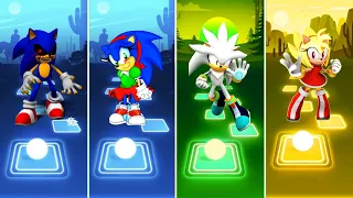 Sonic exe 🆚 Sonic Girl 🆚 Silver Sonic 🆚 Super Amy Rose | Sonic Tiles Hop EDM Rush