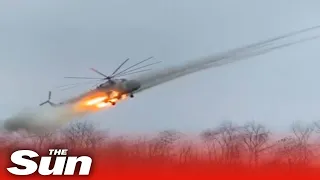 Ukrainian combat helicopters destroy Russian targets using guided missiles