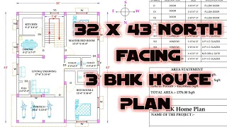 32 x 43 North Facing 2 BHK House Plan as Per Standard Vastu.